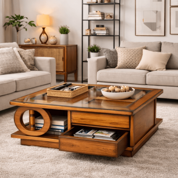 Elegant Walnut Coffee Table Setup