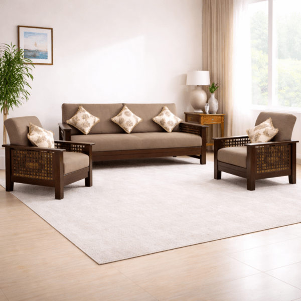 Dark Brown 5-seater Wooden Sofa Set