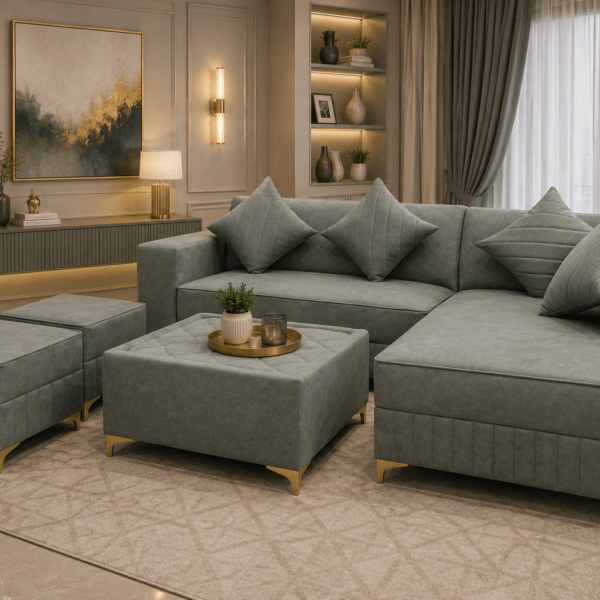 Modern compact L-shape sofa set