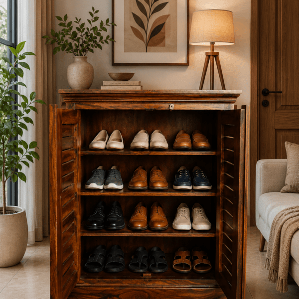 Solid Sheesham Wood Shoe Rack Cabinet