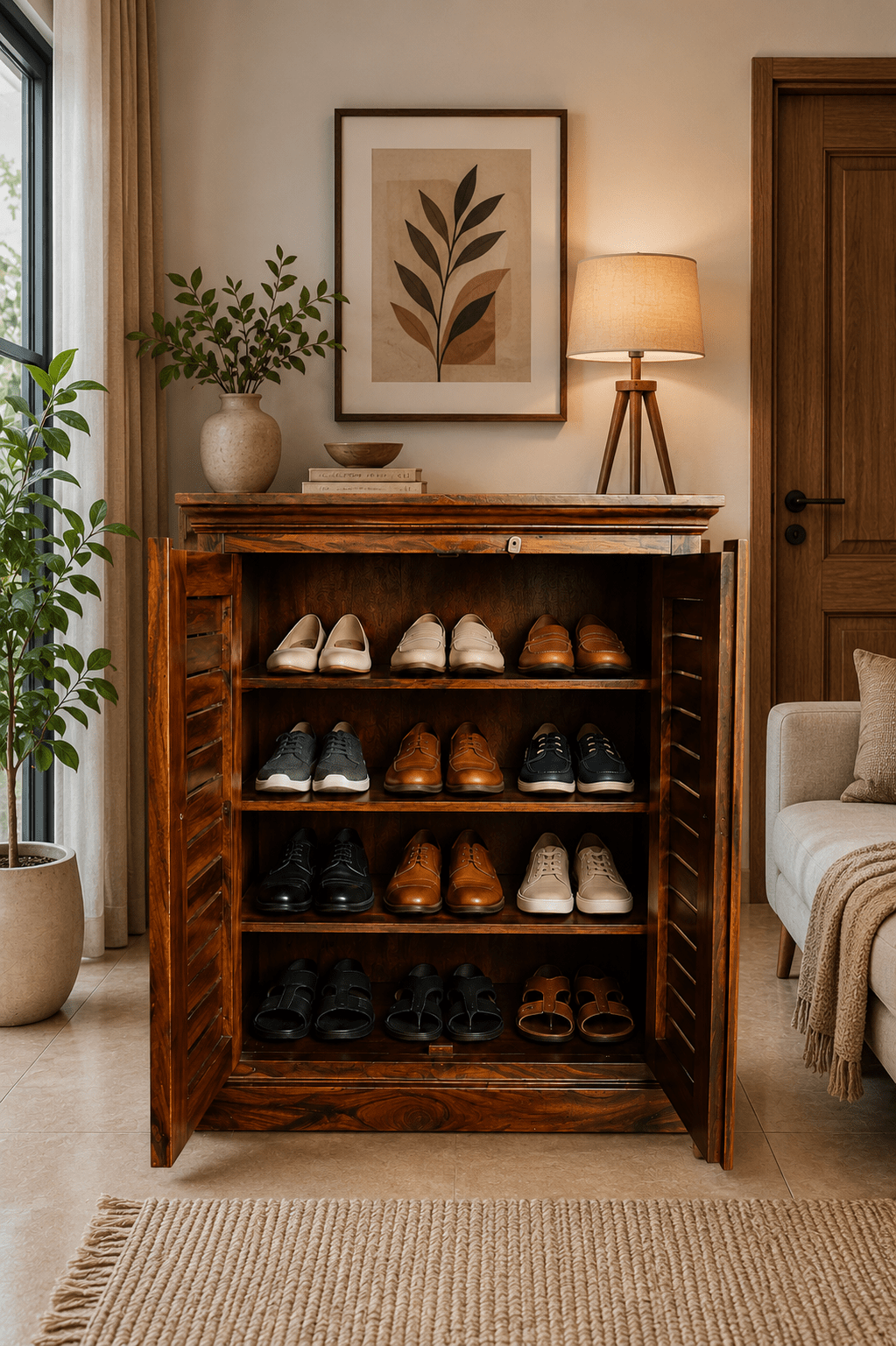 Solid Sheesham Wood Shoe Rack Cabinet