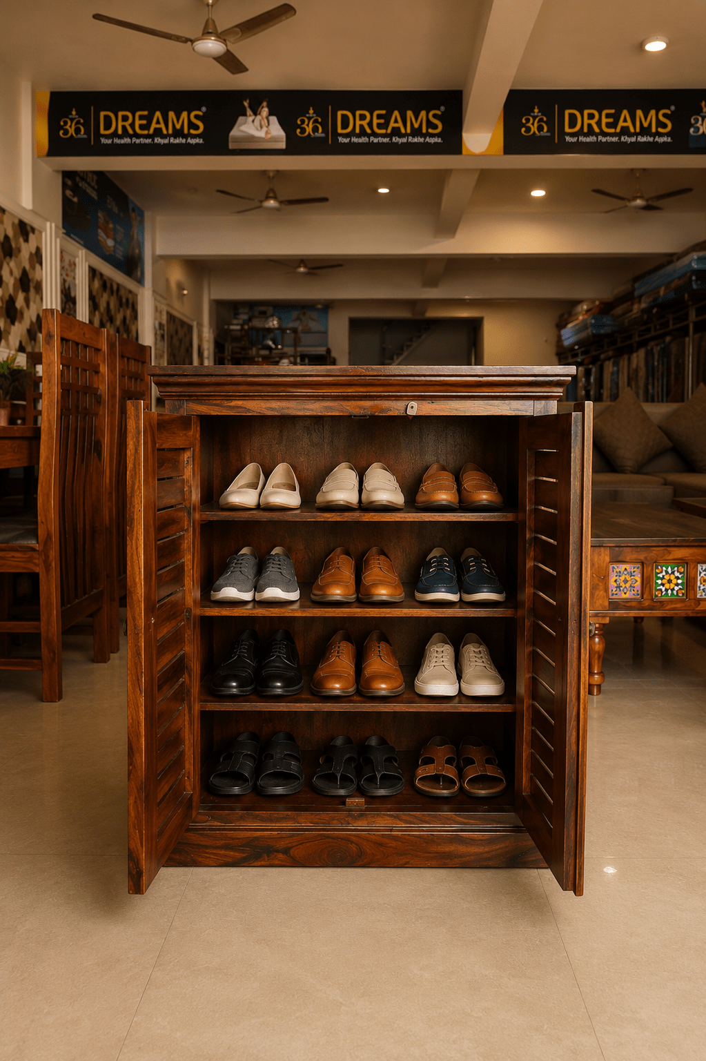 Solid Sheesham Wood Shoe Rack Cabinet - Image 3