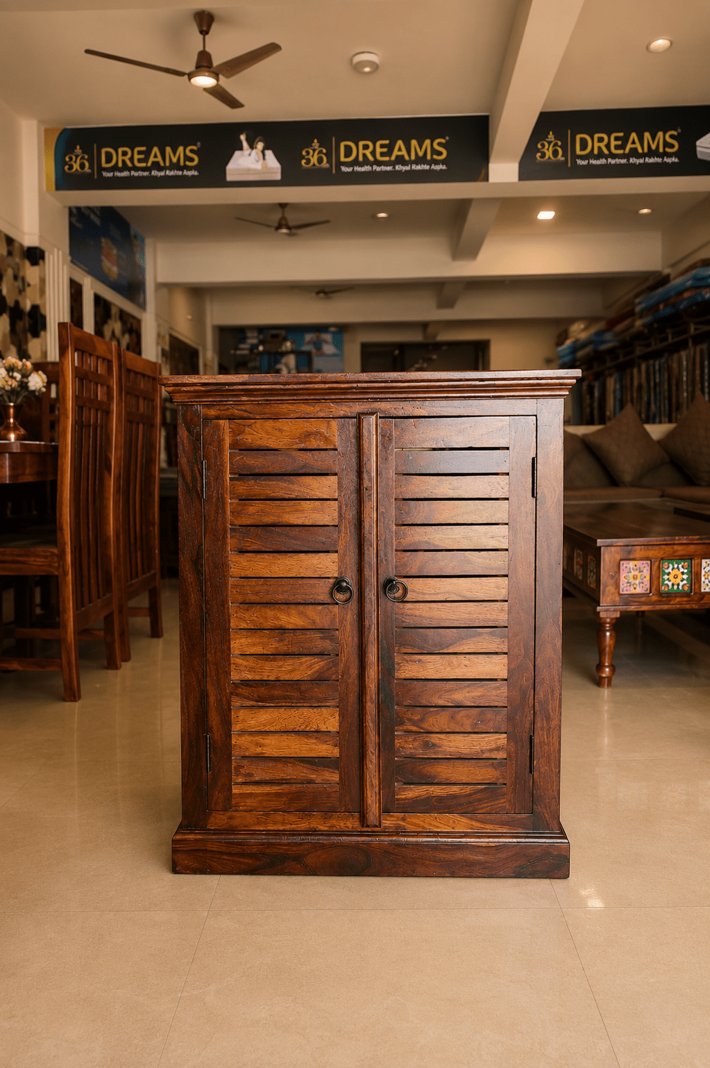 Solid Sheesham Wood Shoe Rack Cabinet - Image 2