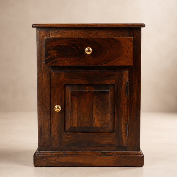 Premium Sheesham Wood Bedside Table / Nightstand with Drawer & Cabinet Storage