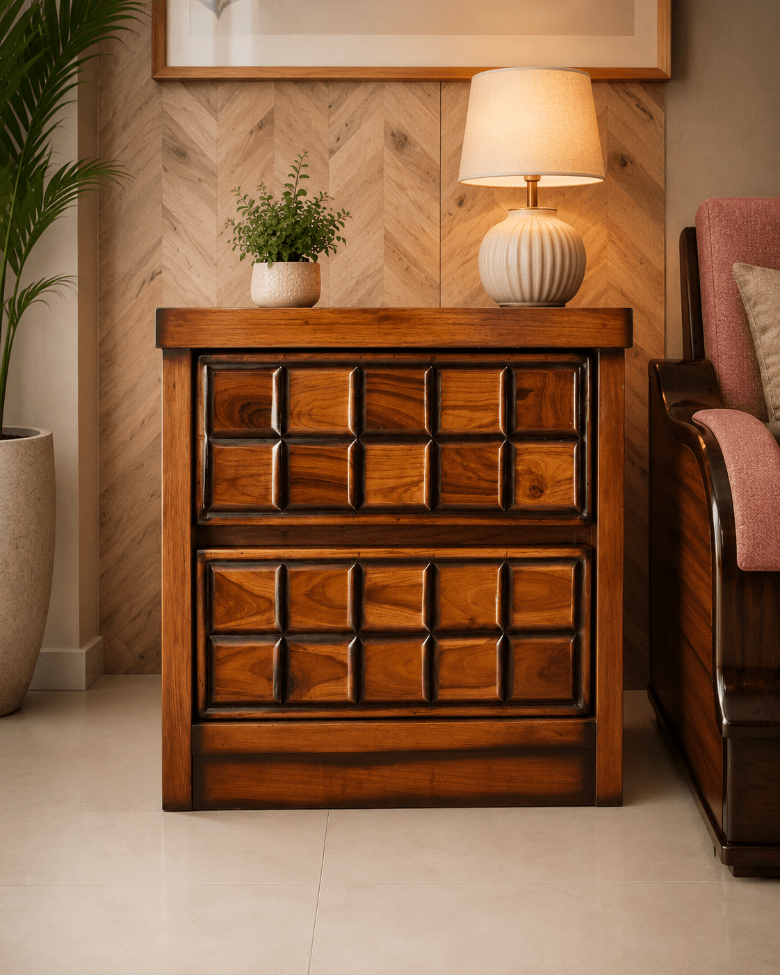 Solid Wood Bedside Table with Storage