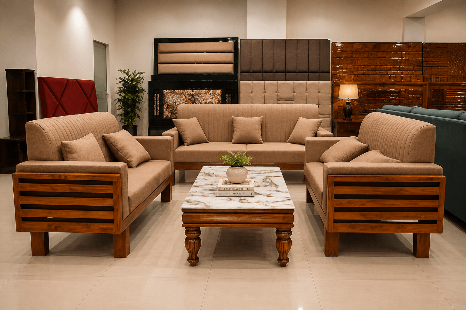Premium solid wood sofa, 7 seater